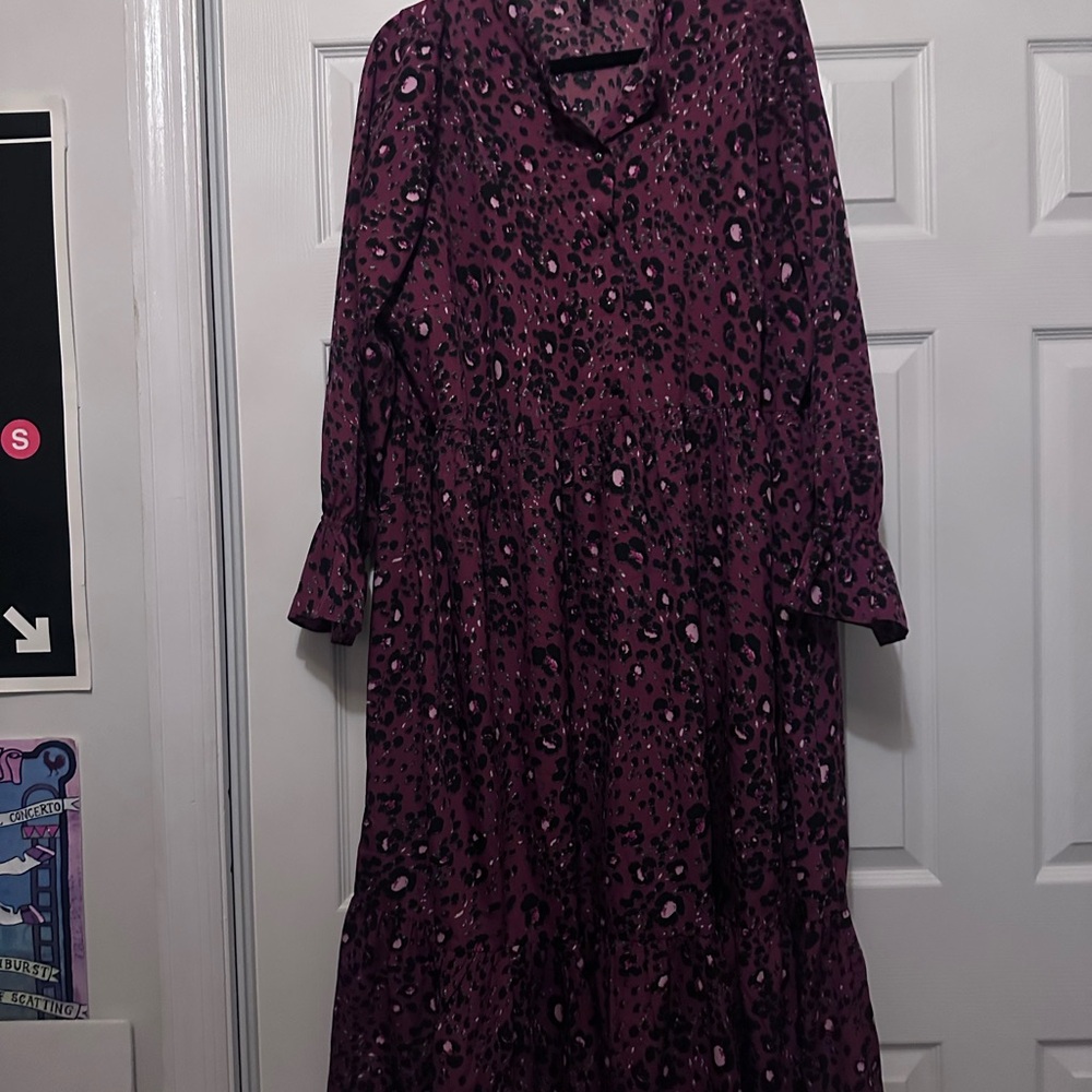 Vero Moda Long Sleeve Deep Purple Animal Print Dress
